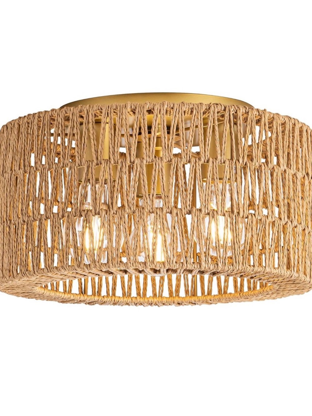 New Rattan Ceiling Light Fixture, 3 Light Bohemian